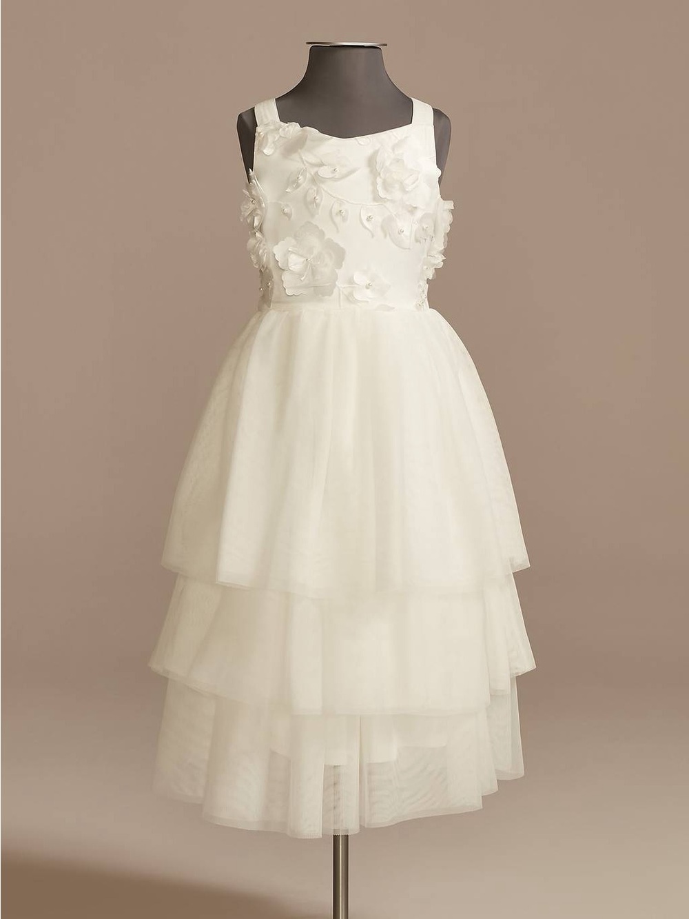 Us Angels Stella Mesh Flower Girl Dress with 3D Flowers